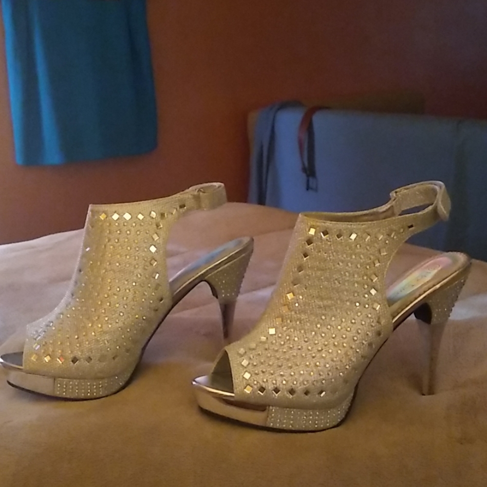 Silver, high heel shoes